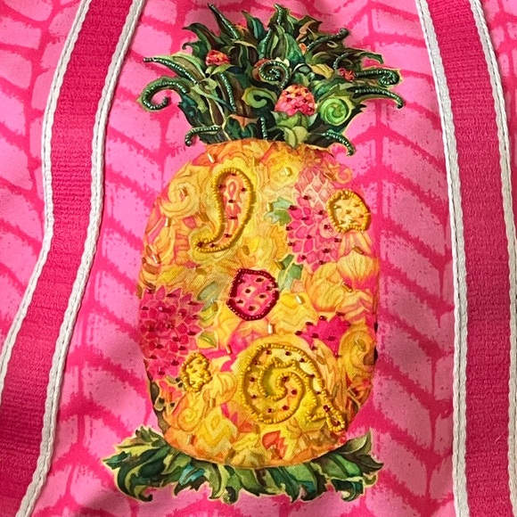 🍍NWT Sun ‘N’ Sand Pineapple with beads hot🔥pink Tote large - Picture 1 of 10